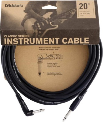 Picture of D'Addario Classic Series Guitar Cable 20 ft, Straight/Right Angle | D'Addario guitar cables deliver clean signal, durable connectors, flexible stage routing and noise-reducing performance.