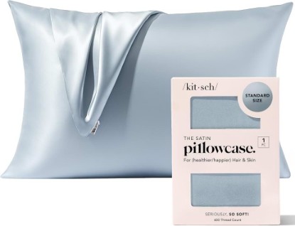 Picture of Kitsch Satin Pillowcase with Zipper - Standard Size, Haze Blue | Softer Than Silk Pillow Cases, Smooth Cooling Satin Pillow Case for Hair and Skin, Wrinkle-Free, Machine Washable