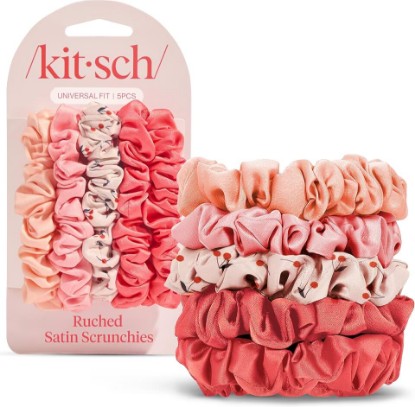 Picture of Kitsch Ultra-Petite Satin Scrunchies for Women - Cherry Blossom, 5pcs | Wake Up Frizz-Free, No Crease Hair Ties, Softer Than Silk Scrunchies, Stylish Hair Accessories For All Hair Types OEKO-TEX STANDARD 100