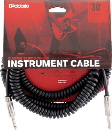 Picture of D'Addario Guitar Cable - Guitar Lead - Instrument Cable - Guitar Accessories - Custom Series Coiled Cable - 30 Feet/9.14 Meters - Black - 1 Pack