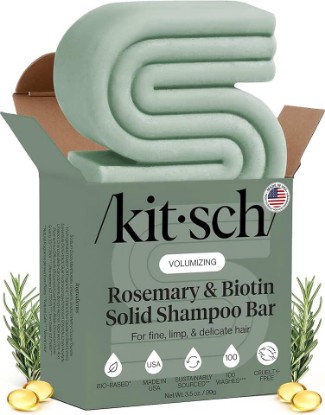 Picture of Kitsch Rosemary & Biotin Shampoo Bar Soap for Hair Growth - 3.5 oz | Strengthening, Thickening & Volumizing Hair Shampoo for Women and Men - Free of Paraben, Sulfate & Silicone - Made in USA [Amazon-developed Certification] Compact by Design
