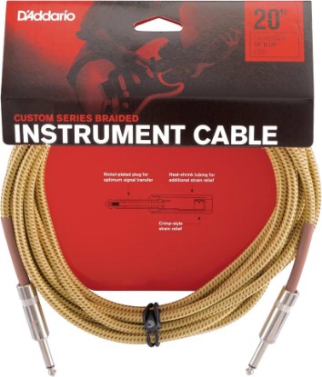 Picture of D'Addario Guitar Cable - Guitar Lead - Instrument Cable - Guitar Accessories - Custom Series Braided Cable - 20 Feet/7.62 Meters - Tweed - 1 Pack