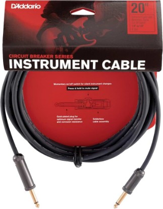 Picture of D’Addario Accessories Custom Series Circuit Breaker Guitar Cable - Momentary Kill Switch Instrument Cable with ¼ Inch Ends - On/Off Switch for Silent Instrument Changes - Straight, 20 feet