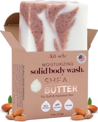 Picture of Kitsch Shea Butter Exfoliating Body Wash Bar Soap – Made in USA, 4 oz | Hydrating with Vitamin E – Plant-Based Exfoliating Body Scrub – Moisturizing Skin Care – Paraben, Silicone & Sulfate-Free