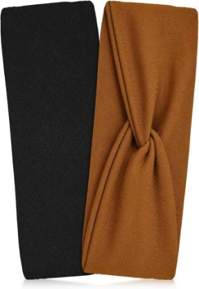 Picture of Kitsch Wide Headbands for Women Non Slip - Black and Camel, 2pcs | Running Headbands for Girls, Ideal for Working Out, Yoga, Gym, or Lounging – Stretchy Head Bands – Fashion Hair Accessories