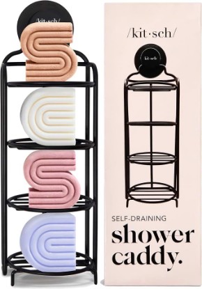 Picture of Kitsch Shower Caddy Hanging with Suction Cup | Self-Draining Shampoo Bar Holder & Shower Shelves for Conditioner Bars & Soap – Rust Proof Bathroom Caddy