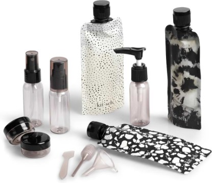 Picture of Kitsch 11 PCS Containers Travel Size Toiletries - Black & Ivory | Travel Essentials Kit for Shampoo, & More - TSA Approved Travel Bottles, Leak-Proof Refillable Travel Containers