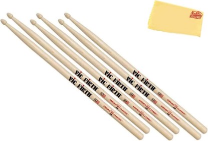 Picture of Vic Firth American Classic 5B Drumsticks - 3-Pack Bundle with Austin Bazaar Polishing Cloth