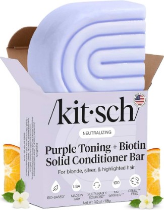 Picture of Kitsch Purple Conditioner Bar Soap for Blondes Hair Care - 3 oz | Conditioner for Color Treated Hair, Neutralizing Brassy Tones - Conditioner for Women & Men - With Biotin for Strengthening [Amazon-developed Certification] Compact by Design