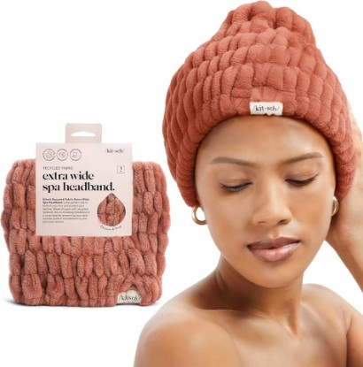 Picture of Kitsch Spa Headband for Women - Face Wash Headband - Dusty Rose, 1pc | Soft, Stretchy Skincare Headband for Washing Face, Makeup & Facials – Extra-Wide, Non-Slip for Beauty Routines & Self-Care