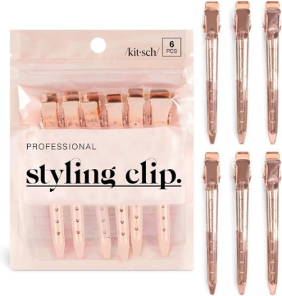 Picture of Kitsch Professional Alligator Clips - Rose Gold, 6 Pcs | 3.5" Aluminum Duckbill Hair Clips for Styling – Great Hair Sectioning Clips For Salon, Makeup Application