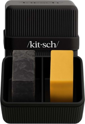 Picture of Kitsch 2-Compartment Travel Soap Case – TSA-Approved Bar Soap Holder | Travel Organizer, Bar Soap Case - Lightweight, Durable, Leak-Proof, Made from Recycled Plastic – Black