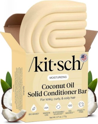 Picture of Kitsch Coconut Oil Conditioner Bar Soap for Hair Care - Made in USA, 2.7 oz | Hair Conditioner For Women and Men - Moisturizing, Hydrate & Soften Damaged Dry Hair - Paraben, Silicone, & Sulfate Free [Amazon-developed Certification] Compact by Design
