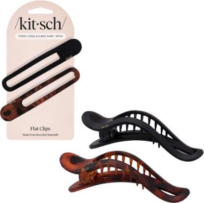 Picture of Kitsch Flat Hair Clips for Women - Black & Tortoise, 2pcs | Strong Hold, No Slip Grip Flat Claw Clips – Sleek Curved Design For Comfortable Look – Hair Accessories For Girls