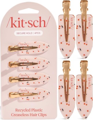 Picture of Kitsch Creaseless Hair Clips for Women - Cherry Print, 4pcs | No Crease, No Bend Hair Clips for Styling, Bangs, Makeup Application, Face Wash – Recycled Acrylic Hair Accessories