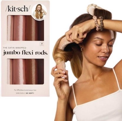Picture of Kitsch Satin Flexi Rods, Heatless Curling Rod - 4pcs, Rosewood | Flexi Rod for Heatless Curl Overnight for Women, Comfortable Hair Curlers to Sleep In for Frizz-Free, No Heat Damage Styling