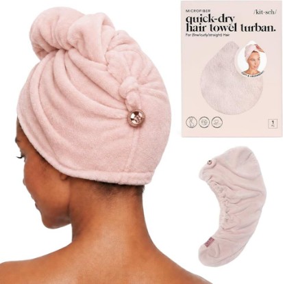 Picture of Kitsch Microfiber Hair Towel Wrap for Women - Pink | Ultra Absorbent Microfiber Hair Towels for All Hair Types – Anti-Frizz Hair Wrap Towels, Great Hair Care Gifts for Women
