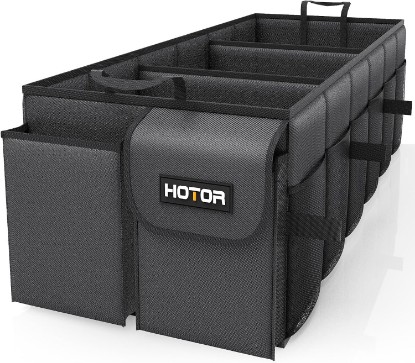 Picture of HOTOR Trunk Organizer - Foldable Car Organizer for SUVs & Sedans Storage | Sturdy Car Organization for Men & Women, Car Accessories, Tools, Sundries, Black, 3 Compartments, 31.9" x 12.6" x 10.6"