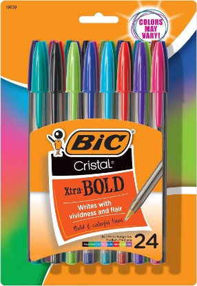 Picture of BIC Cristal Xtra Bold Ballpoint Pens, Bold Point, 1.6 mm, 24-Count Pack | Bold Point 1.6 Mm for Smooth Writing, Assorted Colors for Color-Coding, Ideal for School Supplies and Coded Notes