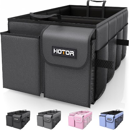 Picture of HOTOR Trunk Organizer - Foldable Car Organizer for SUVs & Sedans Storage | Sturdy Car Organization for Men & Women, Car Accessories, Tools, Sundries, Black, 2 Compartments, 23.6" x 14.2" x 10.6"
