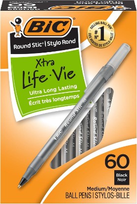 Picture of BIC Round Stic Xtra Life Ballpoint Pen, Ultra Long Lasting and Consistent Ink Flow, 60-Count in Black Ink