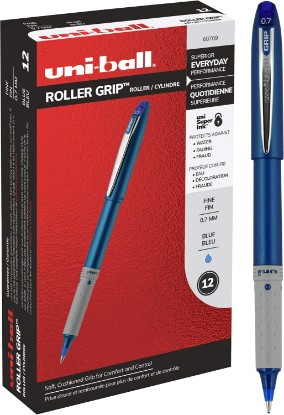 Picture of Uniball Roller Grip Pens, 12 Count - Extra Large Grip, Blue Rollerballs Pens - 0.7mm Medium Tip Size - Smooth Writing Japanese Pens, School Supplies