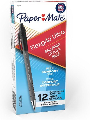 Picture of Paper Mate FlexGrip Ultra Retractable Ballpoint Pens, Medium Point (1.0mm), Black Ink, 12 Count - Writing, Journaling, Note-Taking, Office Supplies