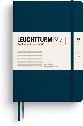 Picture of LEUCHTTURM1917 Notebook Hardcover Medium A5-251 Numbered Pages for Writing and Journaling - Thinking Ahead (Ruled Paper, Deep Sea)