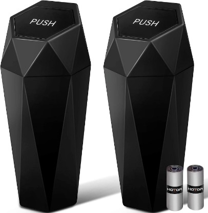 Picture of HOTOR Car Trash Can with Lid, Leakproof, Black, 2 Pack | Car Accessories for Interior, Garbage Can with 30 Attached Trash Bags, Multipurpose Organizer and Storage for Home & Office