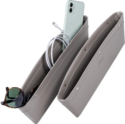 Picture of Lusso Gear Car Seat Gap Organizer - Pack of 2 - Prevents Items Falling & Seat Gap Filler - Universal Fit 0.5"-2" Slots & Automotive Use - Easy Clean Design for Auto Accessories - Gray Faux Leather