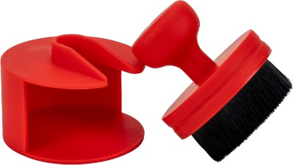 Picture of Mothers Tire Shine Applicator Brush with Storage Stand, Soft Bristle Tire Dressing Applicator for Auto Detailing and Car Wash Kit, Red, 2.3 Inch Diameter
