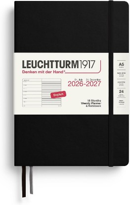 Picture of LEUCHTTURM1917 Weekly Planner and Notebook Hardcover Medium A5, 18-month, July 2026 - December 2027, English, Black