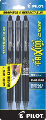 Picture of PILOT FriXion Clicker Erasable Pens, Fine Point 0.7 mm, Black Ink, 3-Pack
