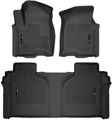 Picture of Husky Liners Weatherbeater Floor Mats | Fits 2019 - 2025 Chevrolet Silverado & GMC Sierra 1500; 2020-2025 Silv./Sierra 2500/3500 Crew Cab w/Carpet & Underseat Stg | Front & 2nd Row, 3-pc Black - 94021