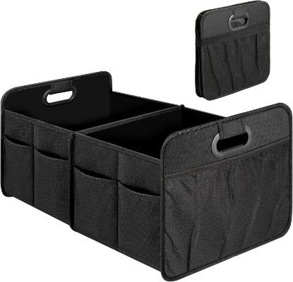 Picture of Simple Deluxe Trunk Organizer for Car/SUV/Truck, Collapsible 2 Compartment Automotive Storage Box, 600D Waterproof Oxford Polyester 50L Travel Accessories, Anti-slip & Leak-proof, Black New