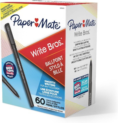 Picture of Paper Mate Ballpoint Pens, Write Bros. Black Ink Pens, Medium Point (1.0mm), 60 Count - Bulk Office Supplies
