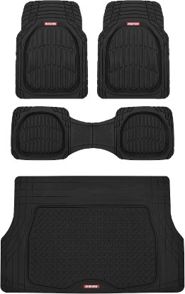 Picture of Motor Trend FlexTough 4-Piece Heavy Duty Floor Mats for Cars Trucks SUVs, Automotive Floor Mats Car Mats Full Set Front, Rear & Cargo, Trim-To-Fit Semi-Custom Deep Dish All Weather Rubber Mats - Black