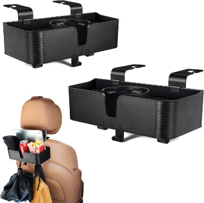 صورة Amazicha Car Headrest Backseat Organizer with Hooks, 3 in 1 Seat Back Organizer Headrest with 3.7inch Cup Holder for Car Backseat Travel Accessories, 2PCS