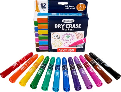 Picture of Crayola Take Note Dry Erase Markers for School (12ct) Teacher Classroom Supplies, Chisel Tip Whiteboard Markers, Must Haves