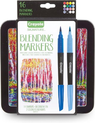 Picture of Crayola Blending Marker Kit with Decorative Case, 14 Vibrant Colors & 2 Colorless Blending Markers