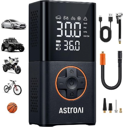 Picture of AstroAI L7 Tire Inflator Portable Air Compressor,150 PSI Cordless Bike Pump | For Car Tires, Bikes, Motorcycles and Balls; Auto Shut-off, Digital Display Pressure Gauge, Fast Inflation, LED Light
