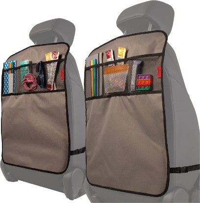 Picture of Lusso Gear Heavy Duty Kick Mats (2 Pk) - Back Seat Protector, Sag Proof, Waterproof, Car Back Seat Cover for Kids Who Make Big Messes, 3 Reinforced Storage Pockets, Premium Oxford Fabric (Gray)