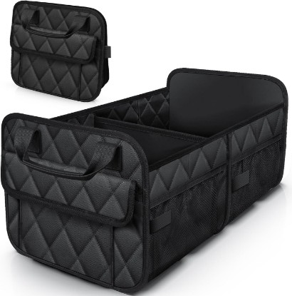 Picture of HOTOR Trunk Organizer for SUV – Foldable Car Organizers and Storage | 2 Compartments, Large Capacity Car Trunk Organizer Car Accessories for Truck Sedan, Black, 21.7" x 12.8" x 11.0"