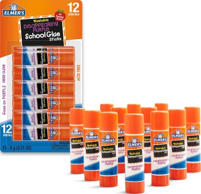 Picture of Elmer's Disappearing Purple School Glue Sticks, Washable, 6 Grams, 12 Count - Arts & Crafts, Poster, Projects, Back to School, #1 Teacher Brand