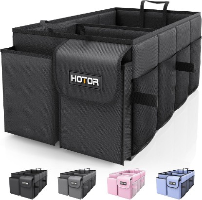 Picture of HOTOR Trunk Organizer - Foldable Car Organizer for SUVs & Sedans Storage | Sturdy Car Organization for Men & Women, Car Accessories, Tools, Sundries, Black, 2 Compartments, 21.3" x 12.6" x 10.6"