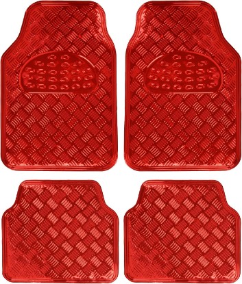 Picture of BDK Metallic Chrome Car Floor Mats All-Weather Universal Fit Automotive Floor Mats for Cars SUVs, Floor Mats for Trucks, Car Mats Full Set Front & Rear, Non-Slip Backing - Red