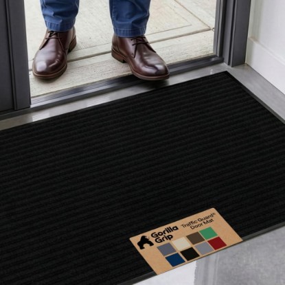 صورة GORILLA GRIP Traffic Guard Indoor Outdoor Heavy Duty Door Mat, 47x35 Black | Waterproof Front Entryway Doormat, Strong Backing Commercial Rugs for Office, Hallway, Garage, Patio, Low Profile Runner Rug