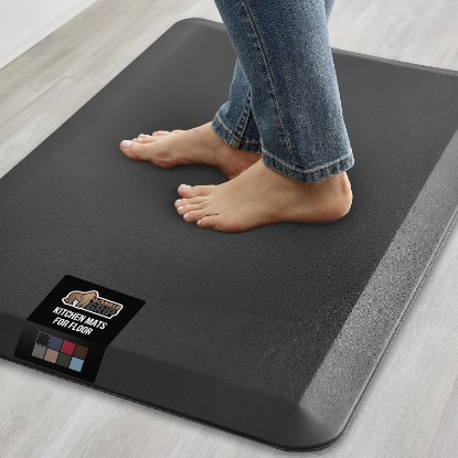 صورة GORILLA GRIP Cushioned Antifatigue Kitchen Mat for Floor, 24x17, Black | 3/4 Inch Thick Ergonomic Office Standing Desk Mats, Waterproof and Stain Resistant Pebbled Top, Supportive Padded Foam Rug