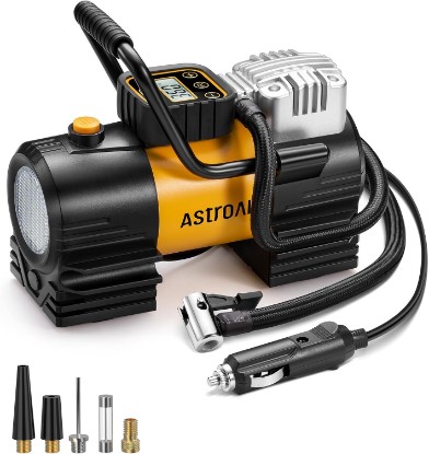 Picture of AstroAI Tire Inflator Portable Air Compressor 12VDC Tire Pump Digital Gauge | 150 PSI Auto Shut-Off Fast Inflation, Ultra-Bright 12 LED Emergency Light Air Pump for Car Tires, Motorcycles, Bikes, Balls