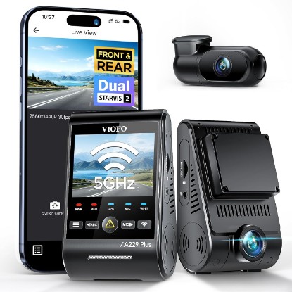 Picture of VIOFO A229 Plus Dash Cam Front and Rear, 2K Dual STARVIS 2 Sensors & HDR | 1440P+1440P Car Dash Camera, 5GHz Wi-Fi, Smart Voice Control, Ultra-Precise GPS, Built-in Supercapacitor, 24H Parking Modes